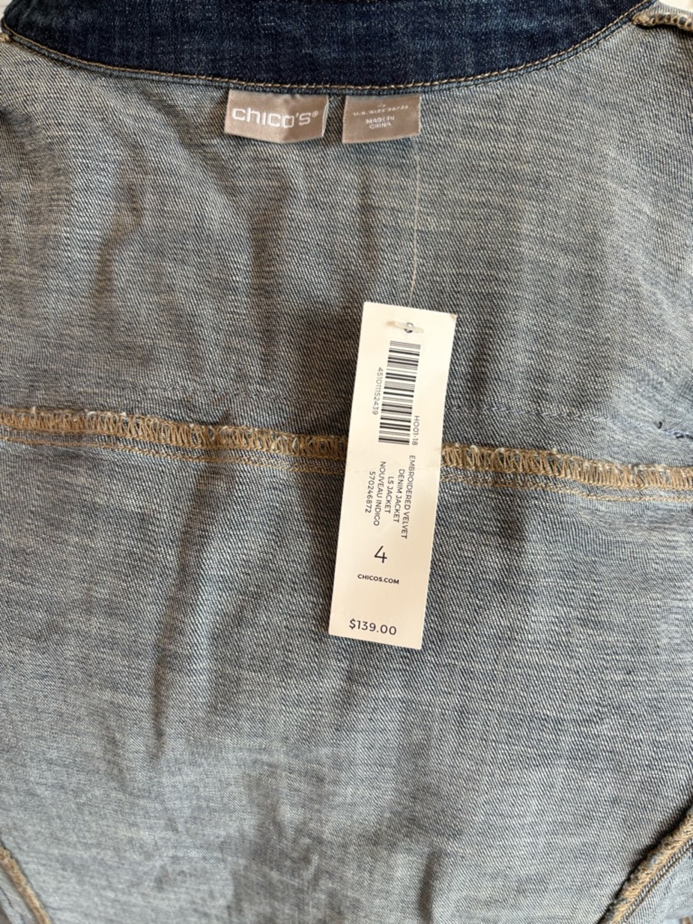 *NEW* CHICO’s Embroidered Velvet Denim Jacket Nouveau Indigo Plus Size 4 (XL 20) - Picture 11 of 11